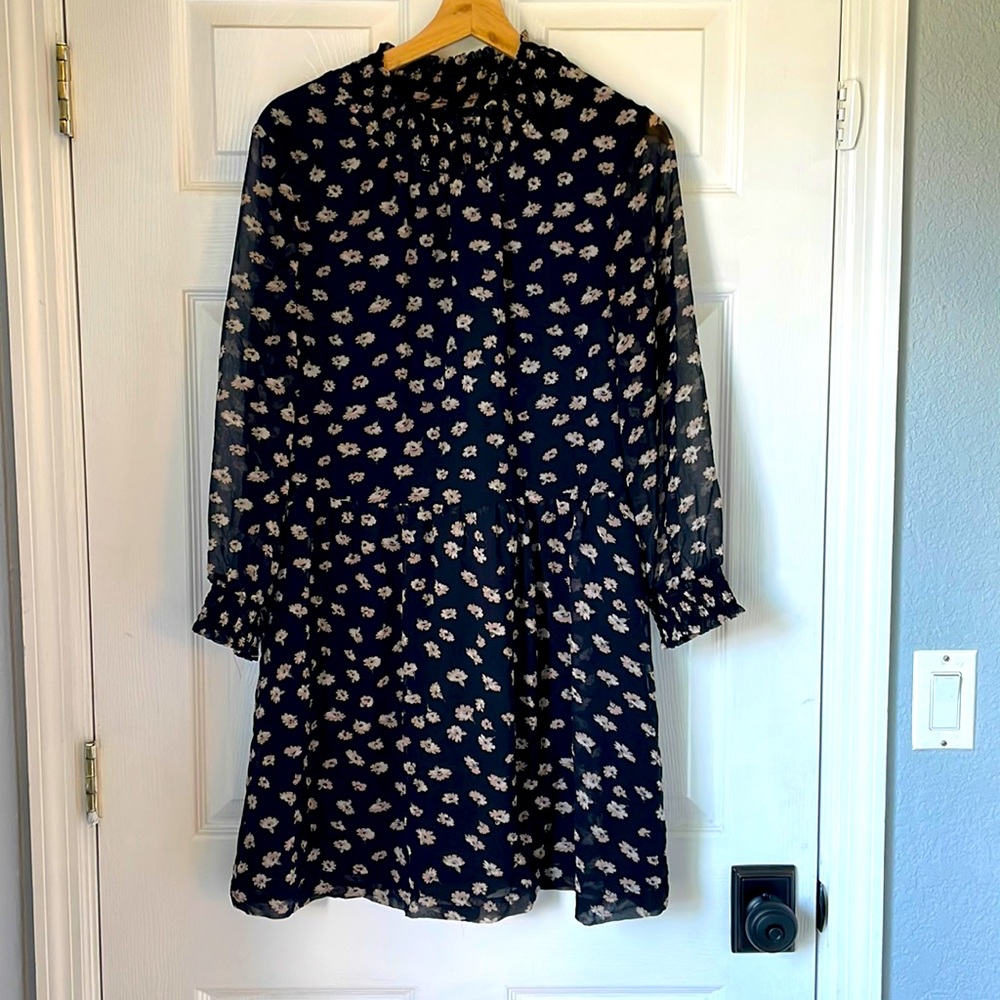 Madewell long sleeve gathered neck floral mini dress